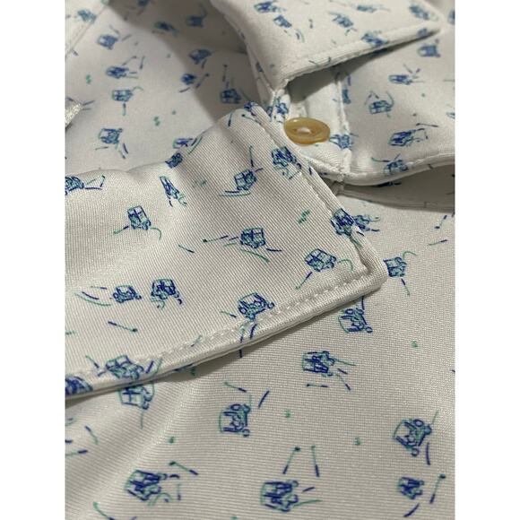 Peter Millar Polo Shirt Size 2XL White Blue Patterned Summer Comfort Golf Style - Picture 9 of 11